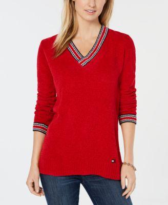 Mos Schandelijk Voorwaardelijk Tommy Hilfiger Womens Striped Ribbed Trim V-Neck Sweater – ICandy Bella Ink