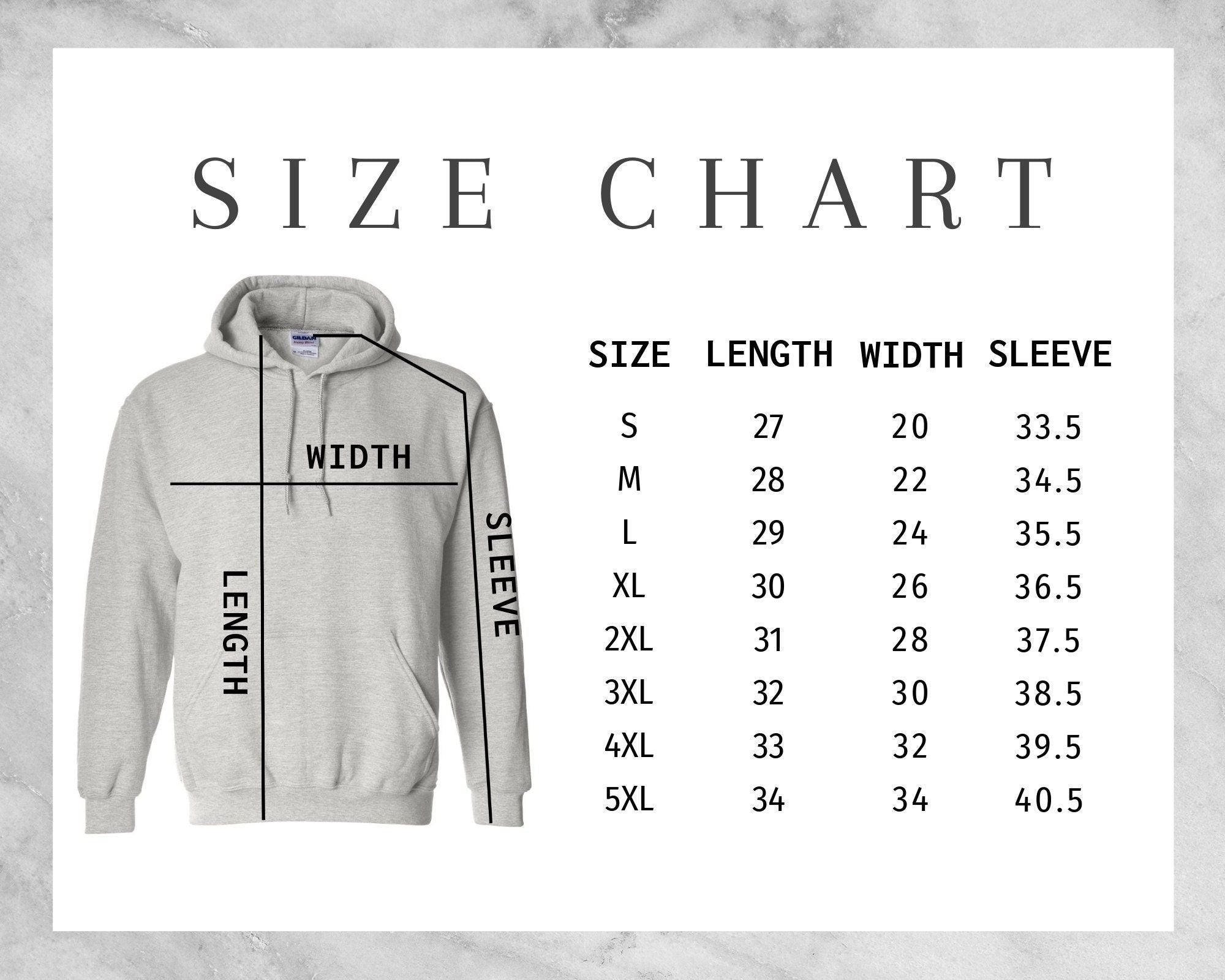 Size Chart Unisex Hooded Sweatshirt