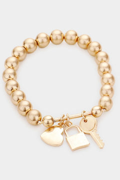 Key, Lock, Heart Charm Stretch Bracelet