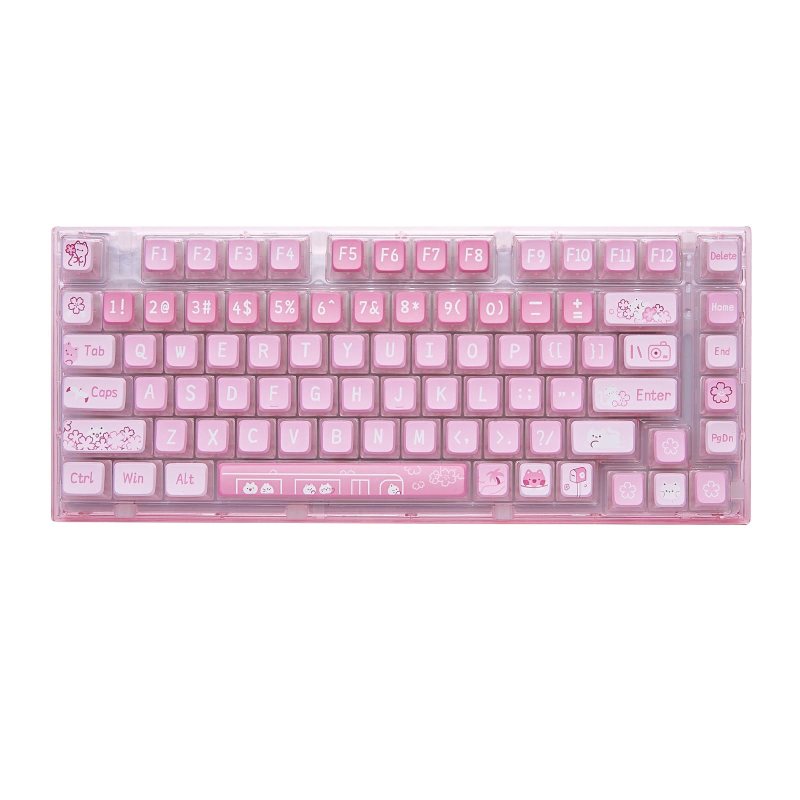 YUNZII X75/X75 PRO Pink 82 Keys Hot Swappable Gasket Transparent Mechanical Keyboard Wired only / Pink / Crystal White Switch