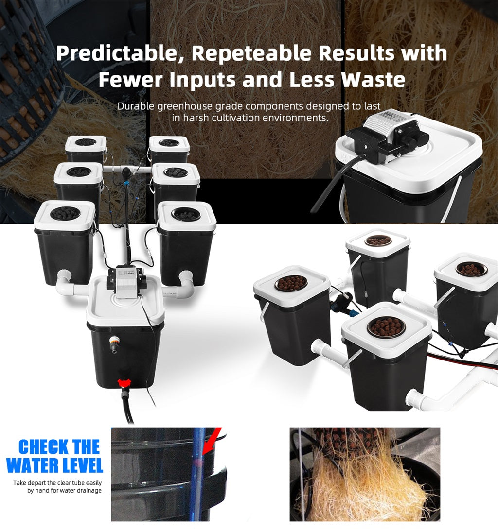 RDWC-Hydroponic Deep Water Culture 5 Gallon Bubble Flow Buckets DWC RDWC Hydroponic Growing System Kits