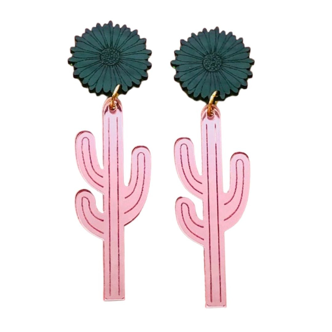 Saguaros Rose gold and Teal Acrylic Earrings
