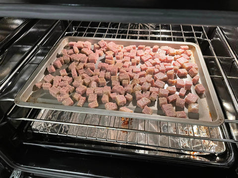 Forthglade crouton dog treats going into the oven