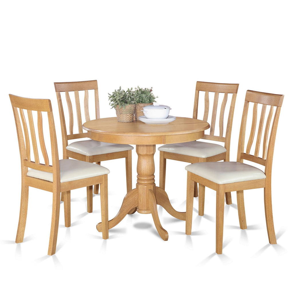 East West Furniture ANTI5-OAK-LC 5 PC Kitchen Table set-small Kitchen Table plus 4 Dining Chairs