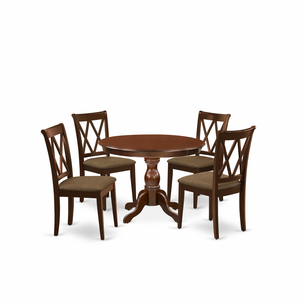 East West Furniture HBCL5-MAH-C 5Pc Dining Set - 42" Round Table and 4 Dining Chairs - Mahogany Color