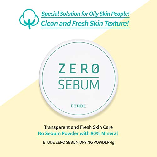Etude house Zero Sebum Drying Powder Oil Control No Sebum Powder with 80% Mineral, Makes Skin Downy