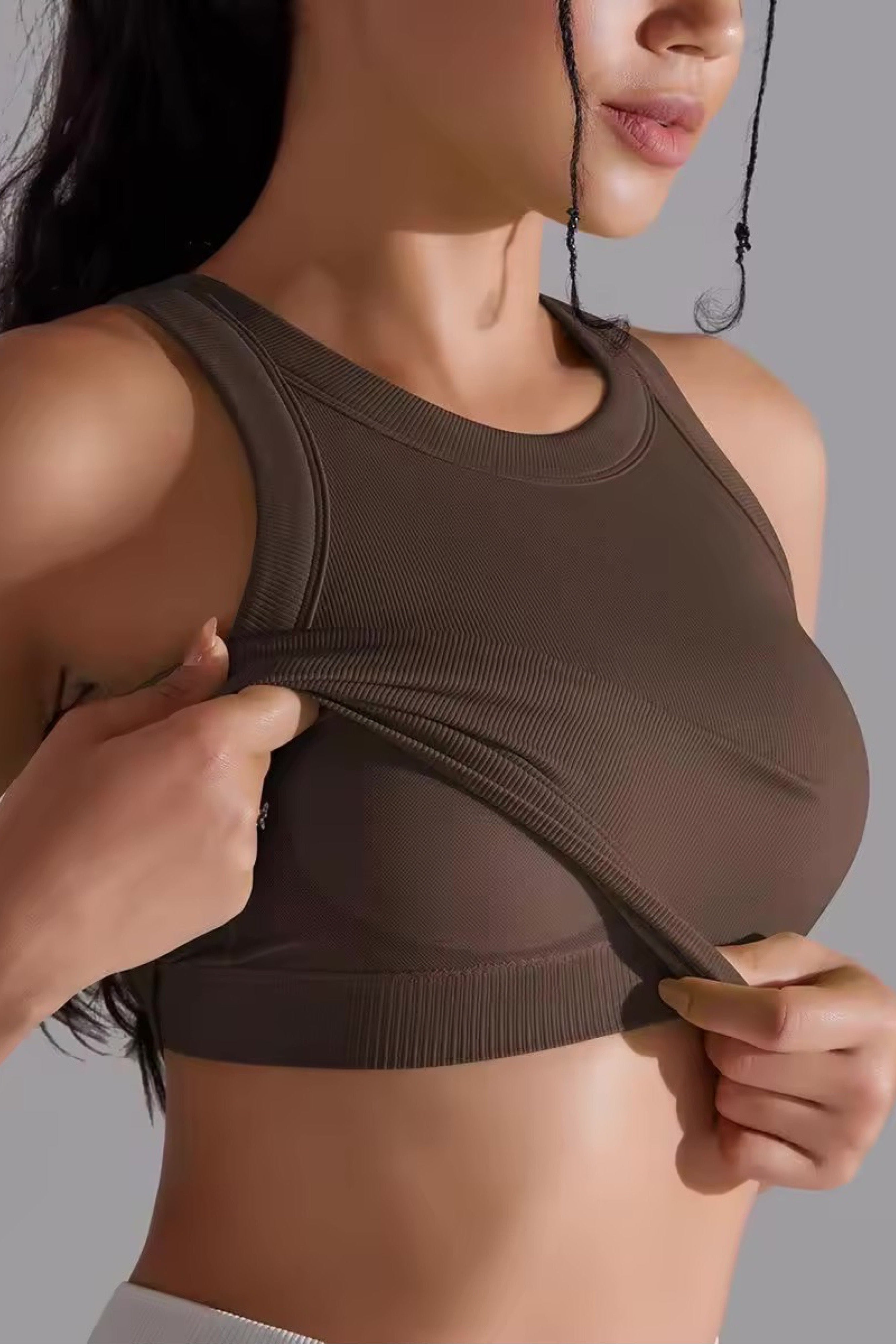 Billede af Croptop / bh ribbed Chocolate - X-small-Small / Chocolate