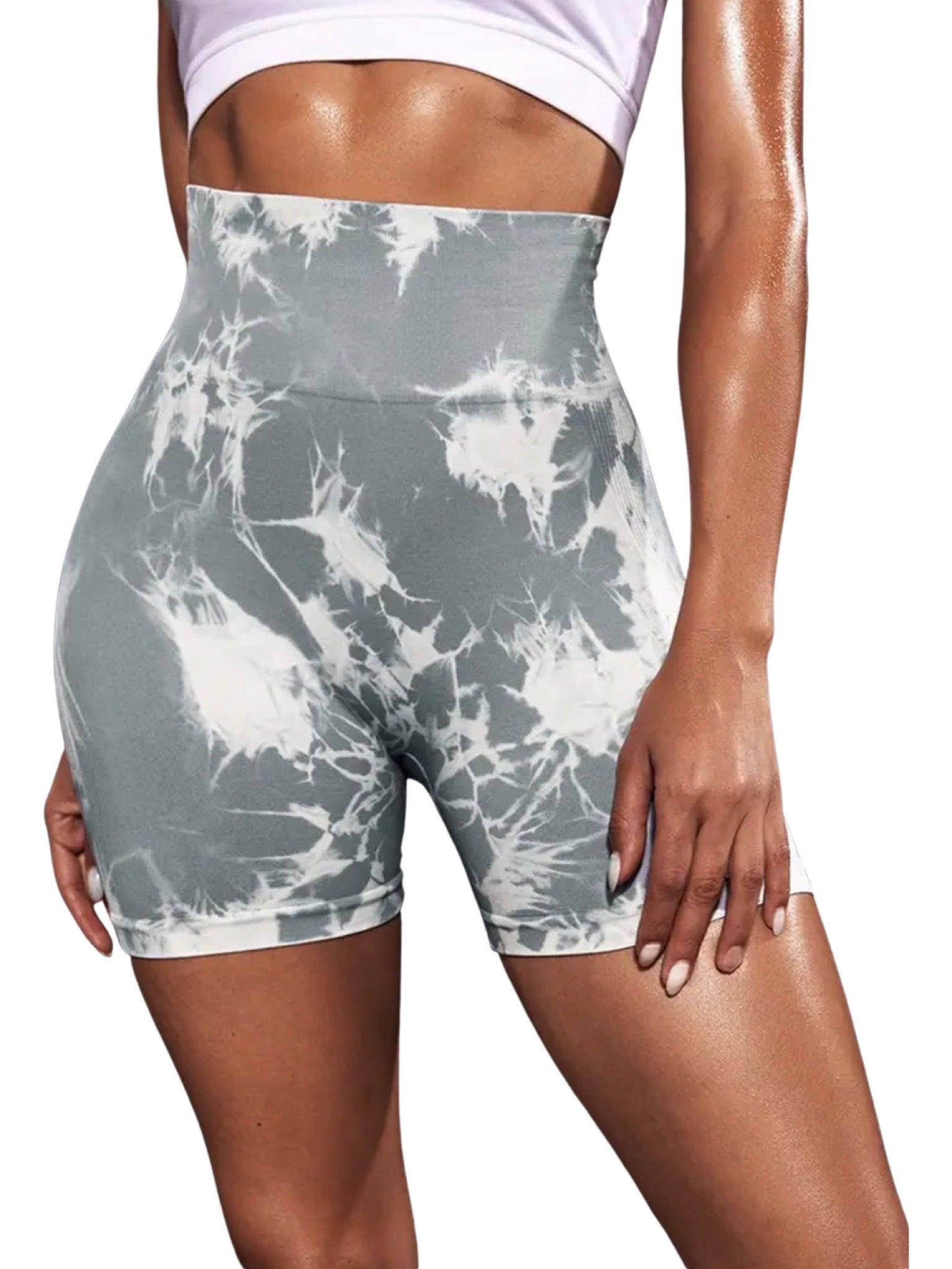 Billede af TIE DYE biker scrunch shorts Lightgrey - Small / Lightgrey