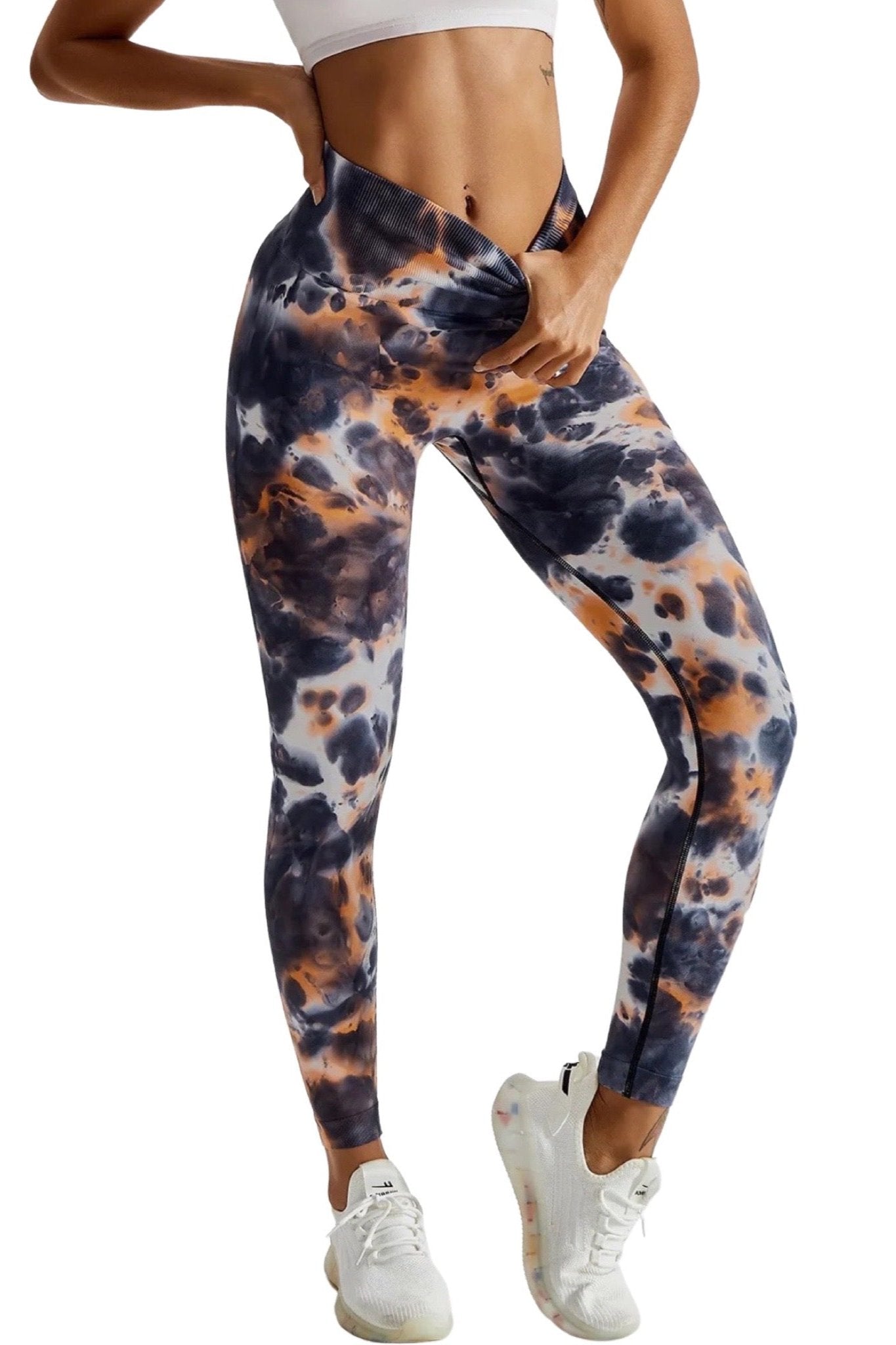 Se Tie Dye Scrunch Leggings MellowGrey - Small / MellowGrey hos CBL-Fitness.dk