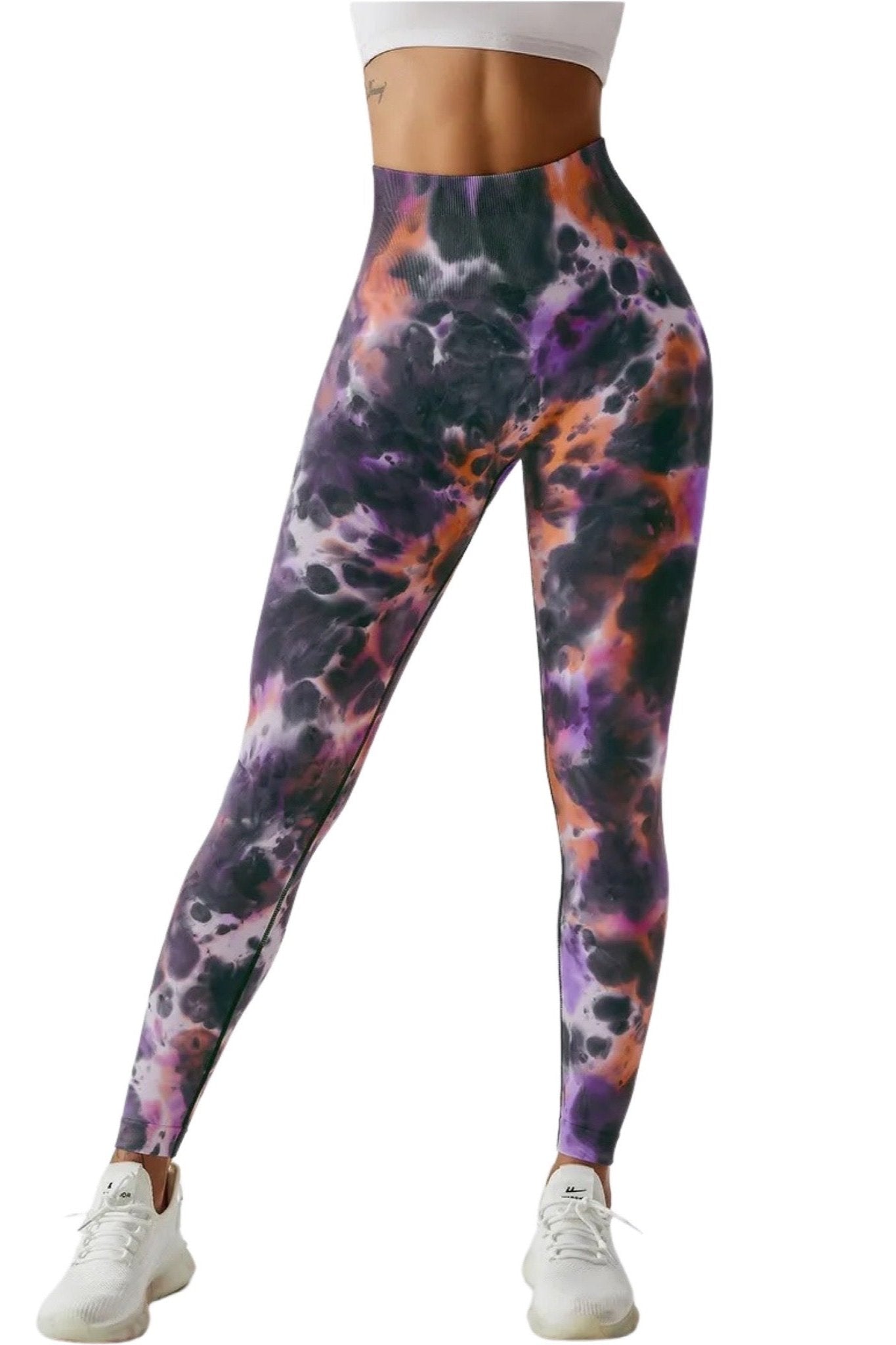 Tie Dye Scrunch Leggings PurpleGrey - Small / PurpleGrey