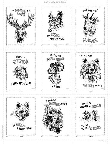 Alpinecho Punny American Wildlife Valentines Cards Free Printable Print at Home Animals DIY Make Be Mine Outdoorsy Wild Kids Coloring Page