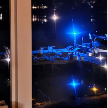 Dock at night with blue light