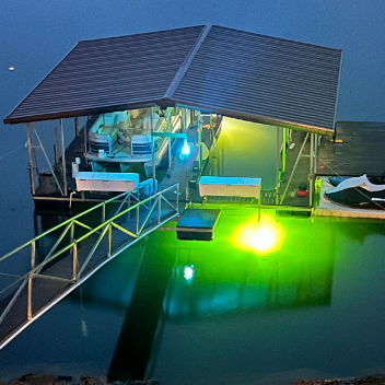 Dock at night with blue light