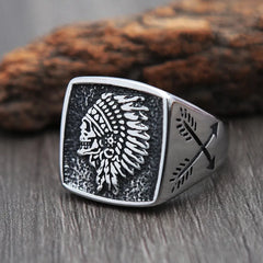 square ring with a native american chief skull