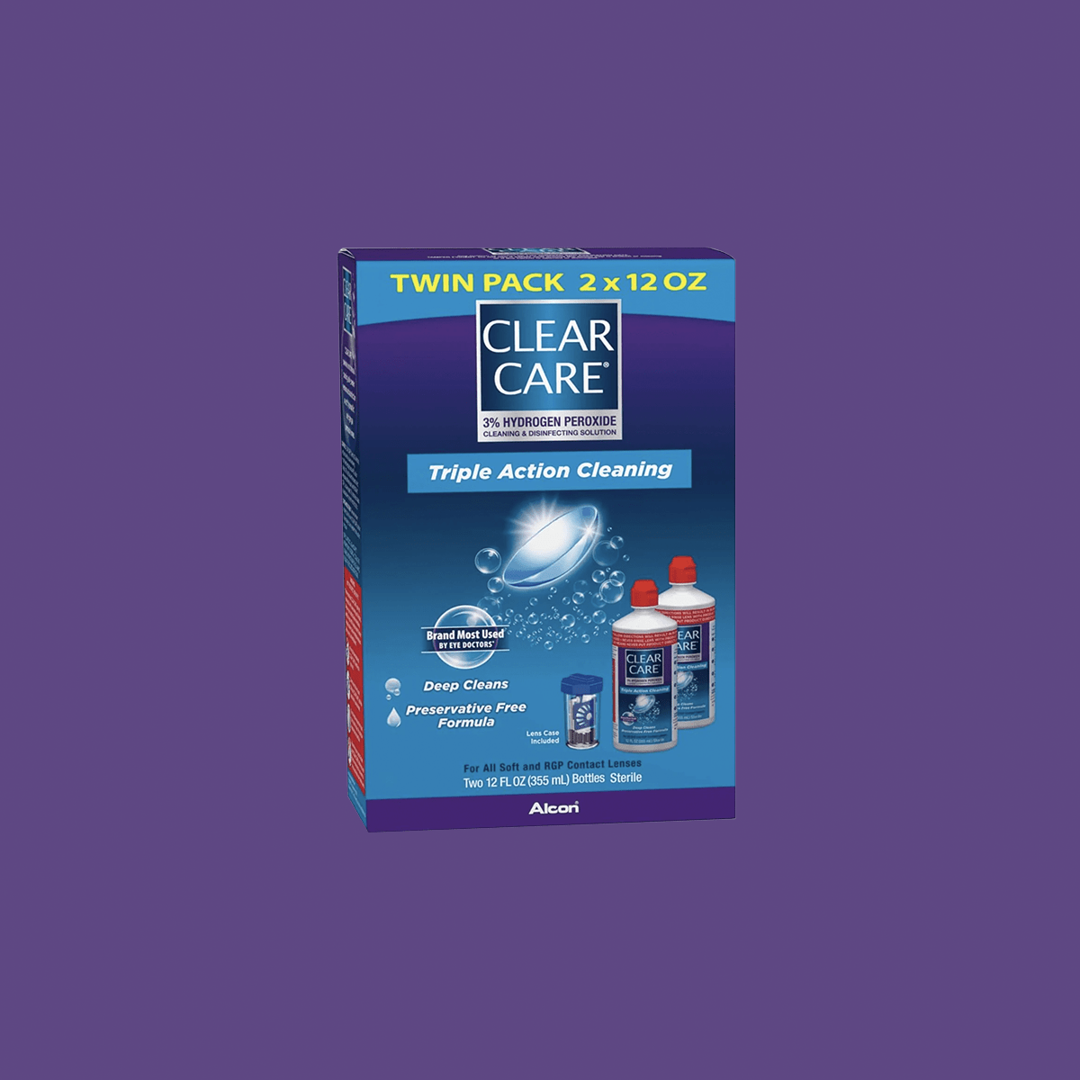 Clear Care Plus Cleaning Solution with Lens Case, Twin Pack, Multi, 12