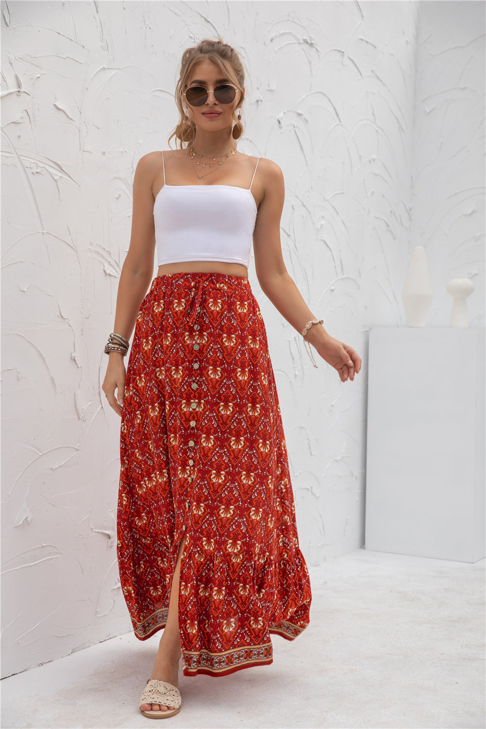 Women's Board Print Long Skirt - annvafashion