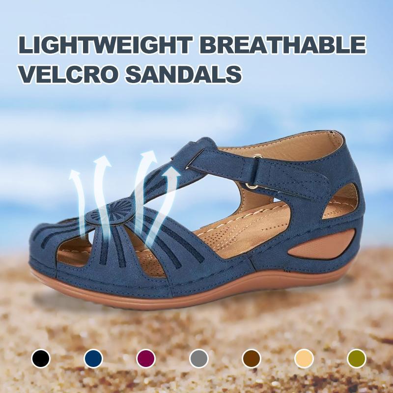 Hollow Out Lightweight Breathable Velcro Pure Color Sandals
