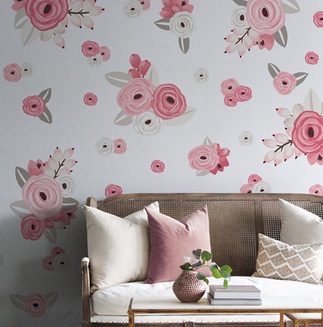 Pink and White Graphic Flowers Wall Decals