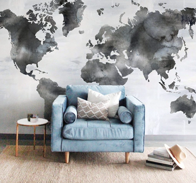 Painted World Map Wall Mural