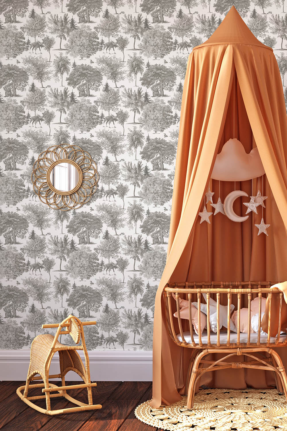lakeview wallpaper in nursery, animal wallapper, from Urbanwalls