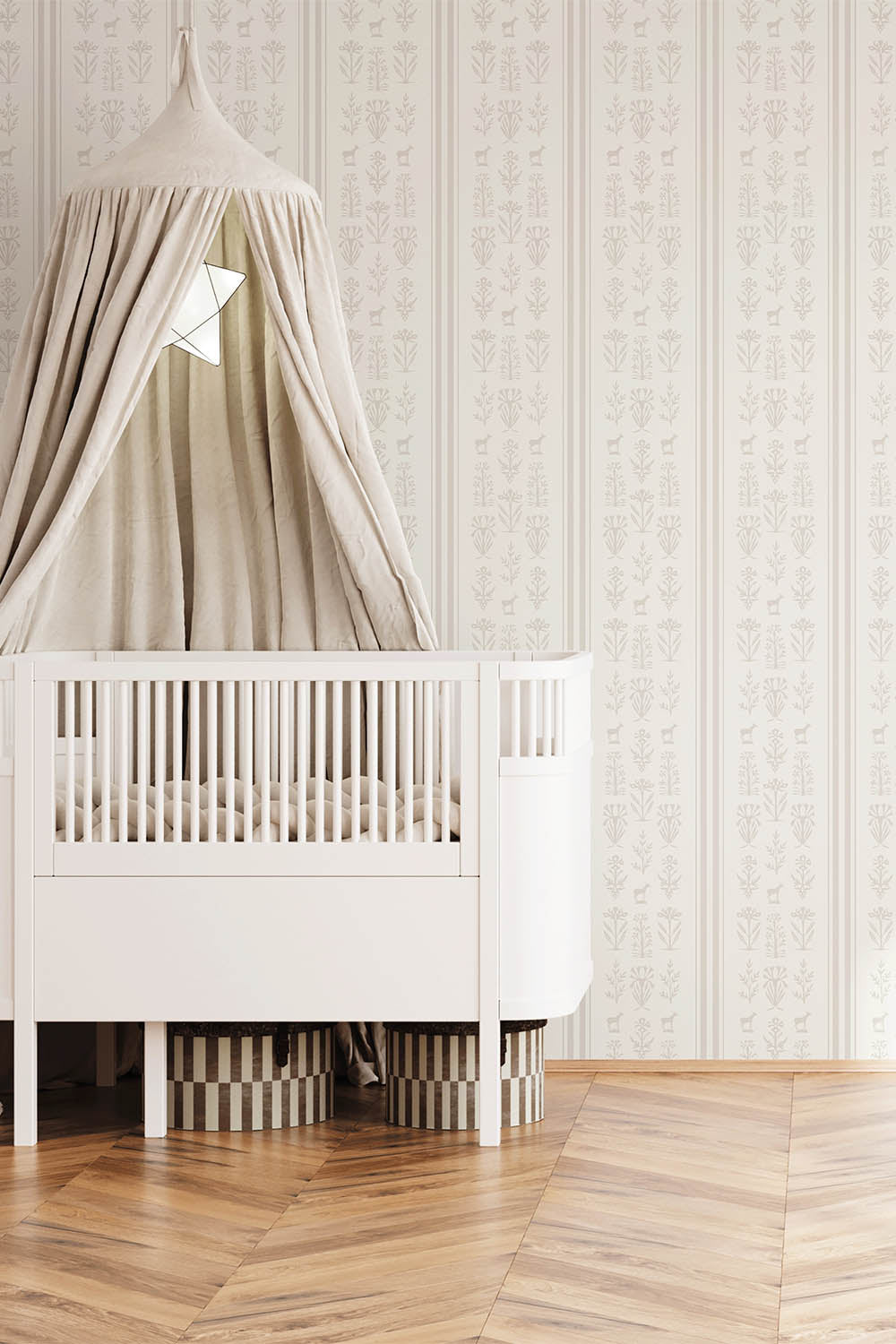 Seaonal Forage wallpaper in neutral nursery, from Urbanwalls