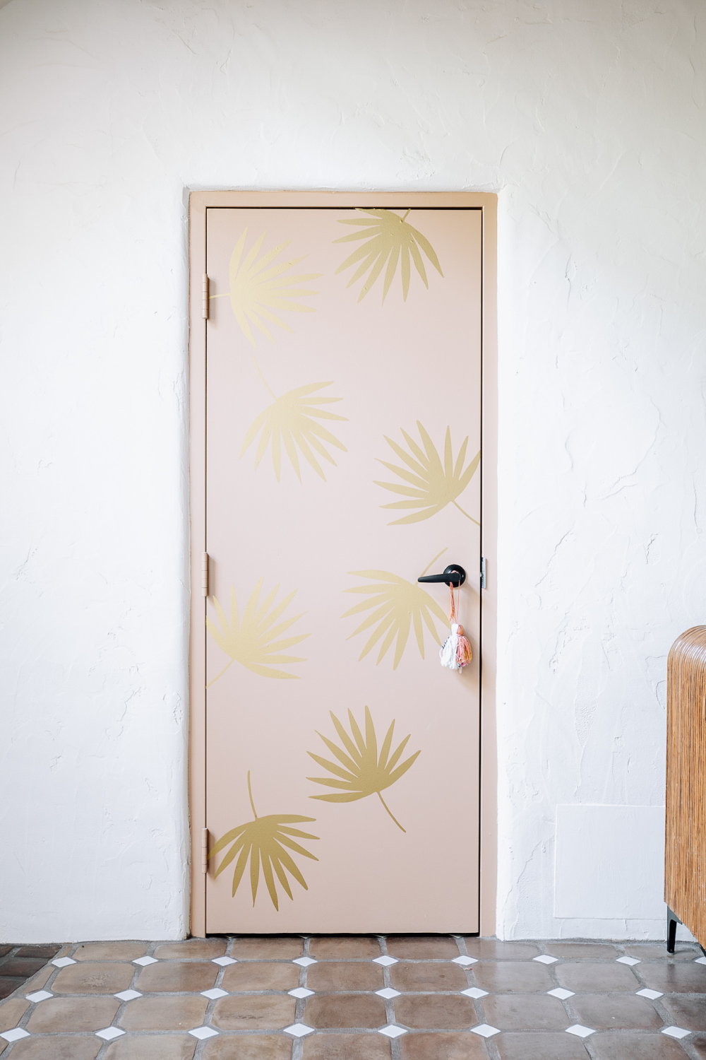 gold palm decals on door