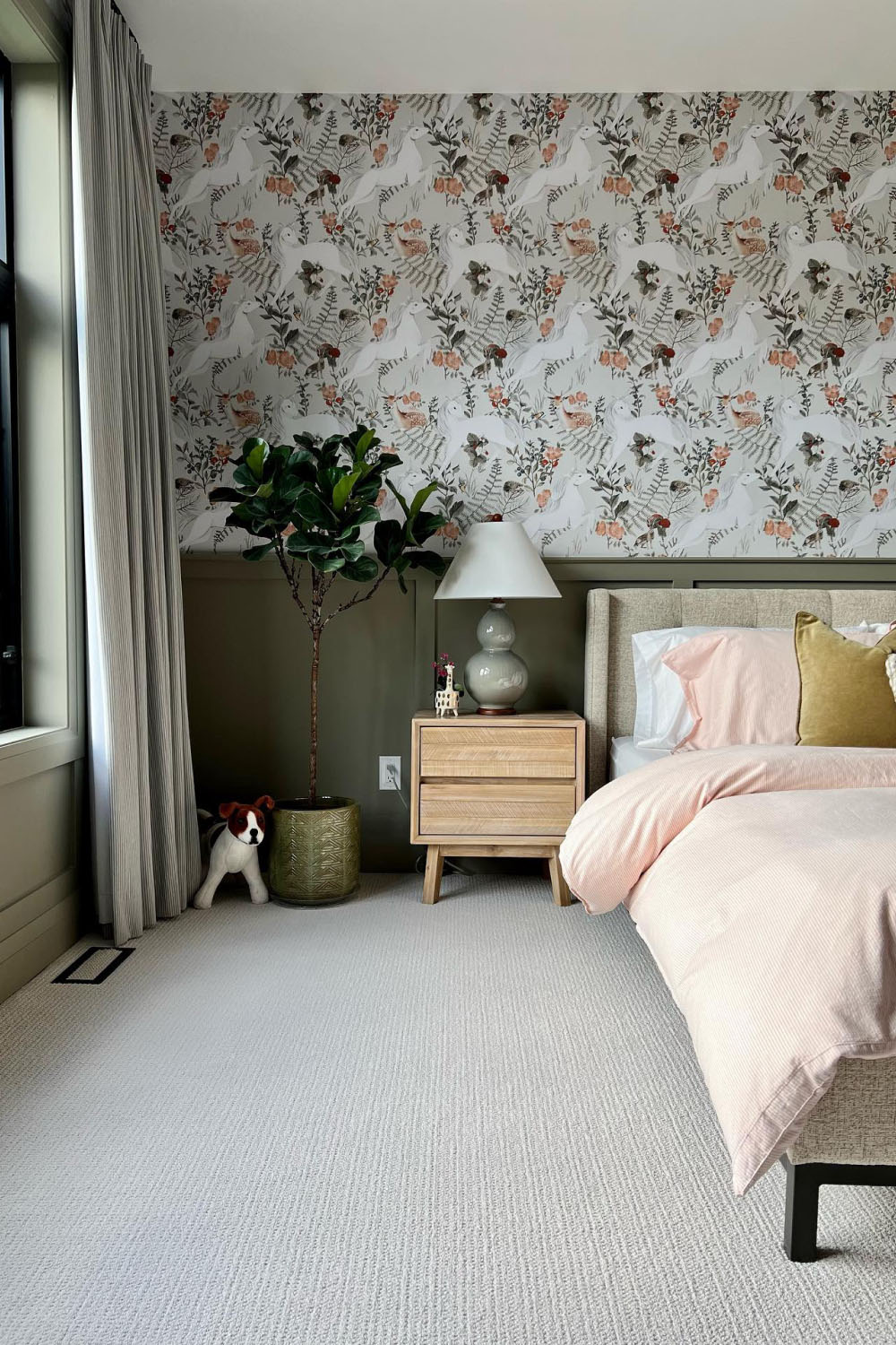 big girl room decor with unicorn wallpaper