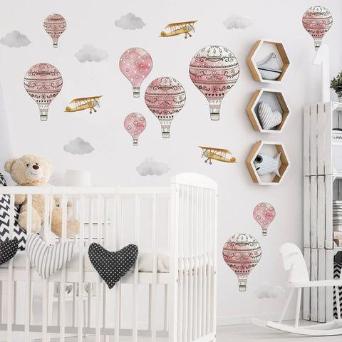 Rosy Pink Hot Air Balloon Wall Decals