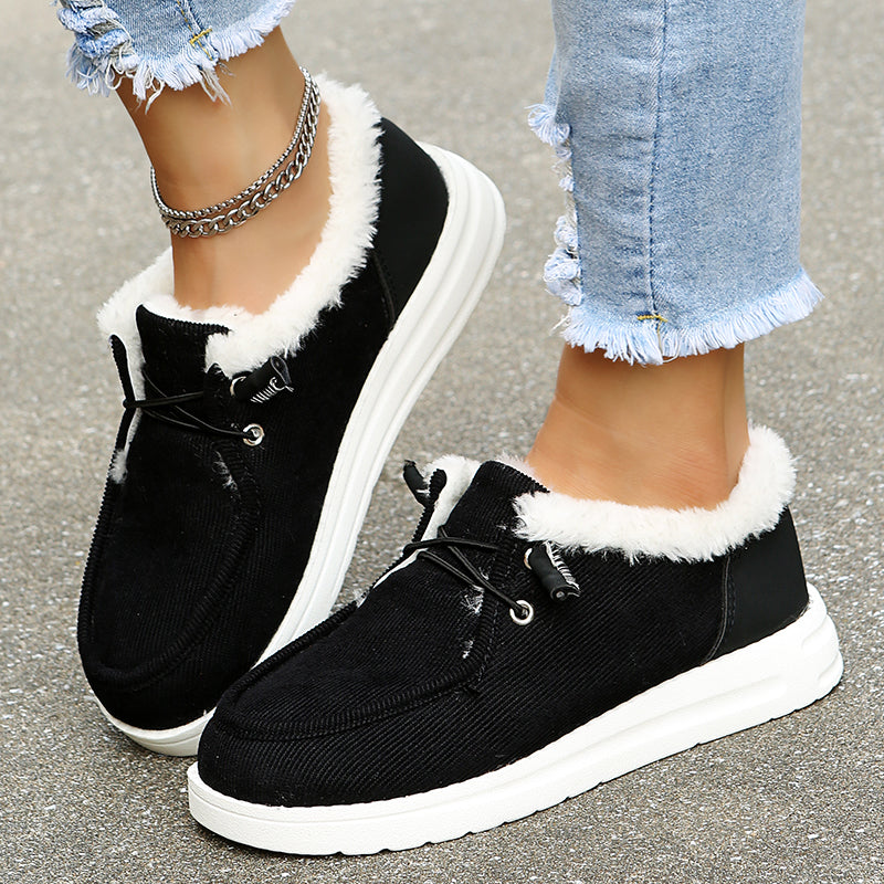 2021 Woman Fleece-Accent Boat Flat Bottom Casual Round Head Loafers ...