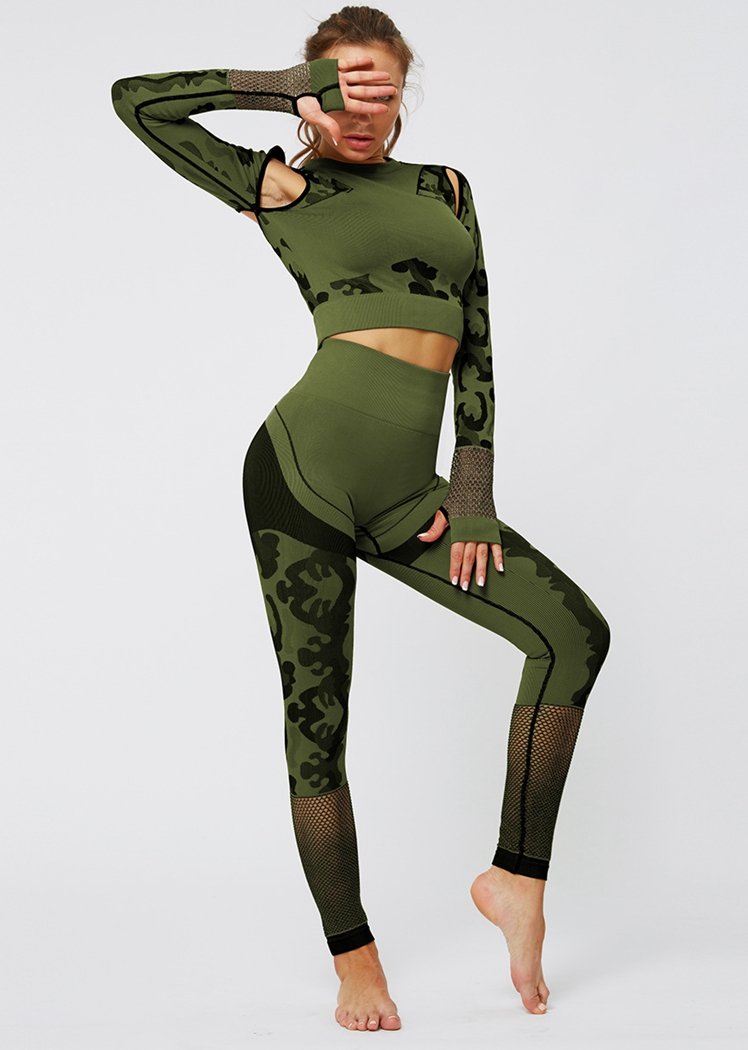 Chicvane Camouflage Long Sleeve Gym Clothes High Waisted Leggings Yoga ...