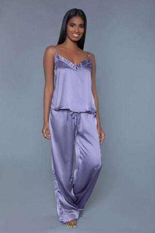 Lilac Dreams- 2 pc satin pajama camisole and pants set Lavender -  HerBeautySuite