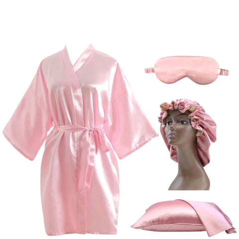 satin robe set pillowcase hair bonnet