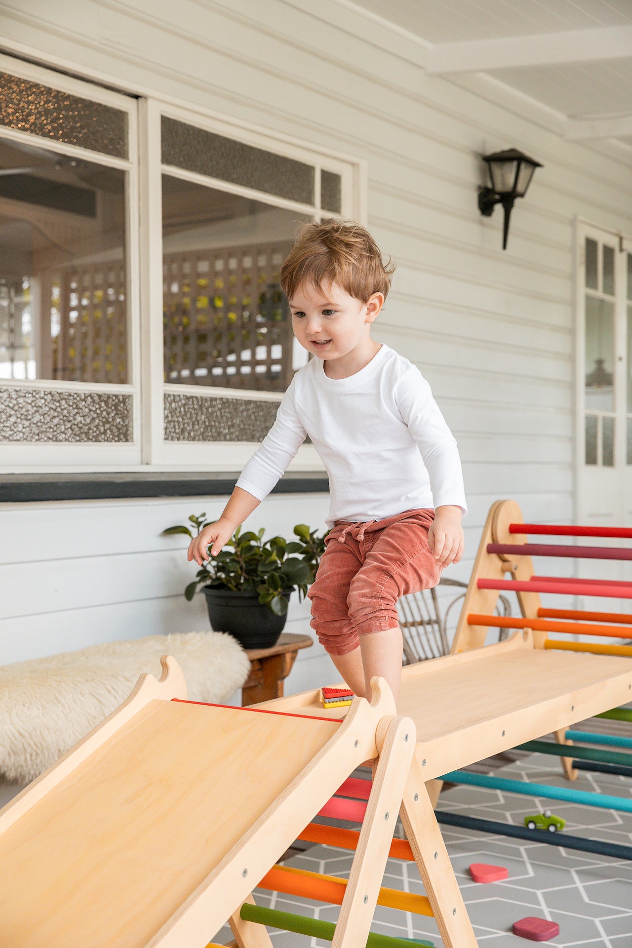 Little Boy Playing on Pikler Climbing Frame Set