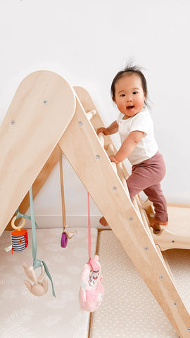 Little Girl Climbing a Large Pikler