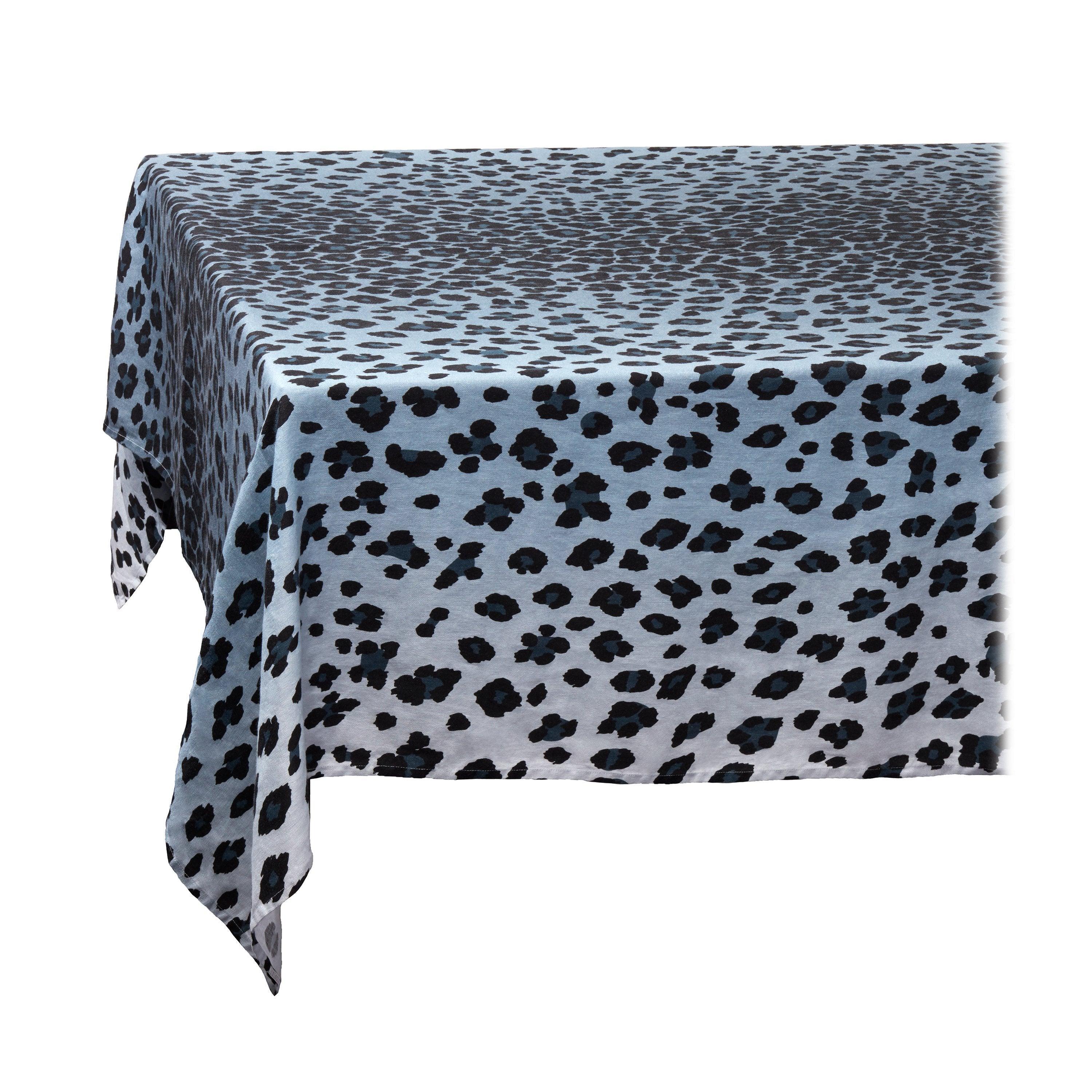 Linen Sateen Leopard Tablecloth - Blue