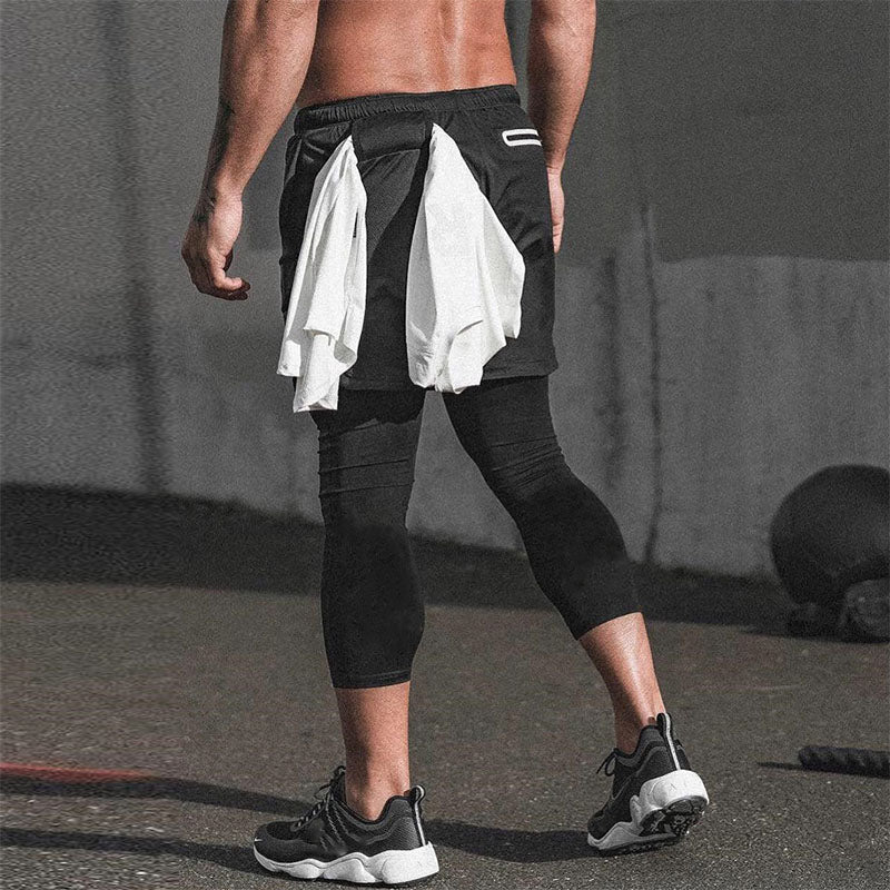 2 in 1 leggings shorts men's