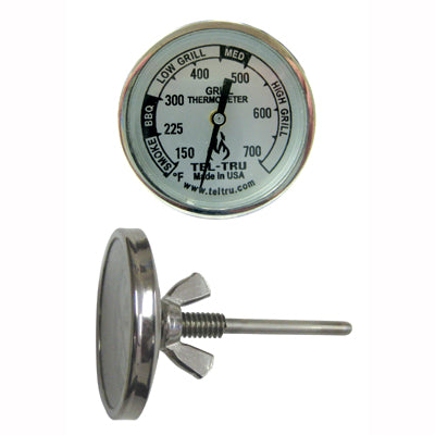 Tel-Tru BQ300 Aluminum Dial BBQ Grill Thermometer - 6 Stem