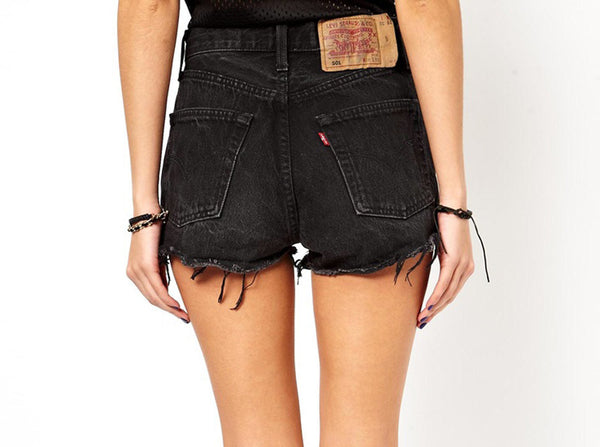 black denim levi shorts women's