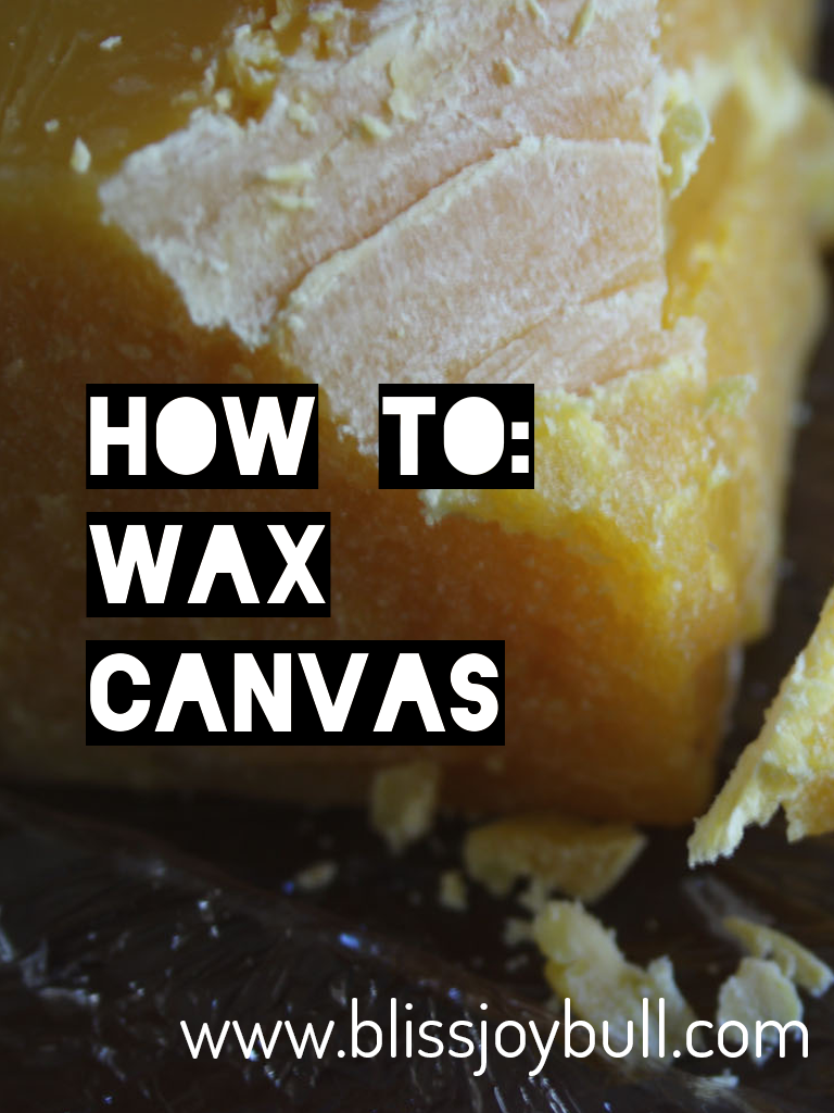 how to wax canvas text on close up of block of beeswax
