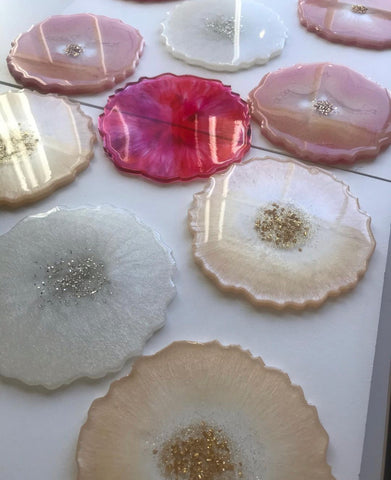 resin and gold pink coasters