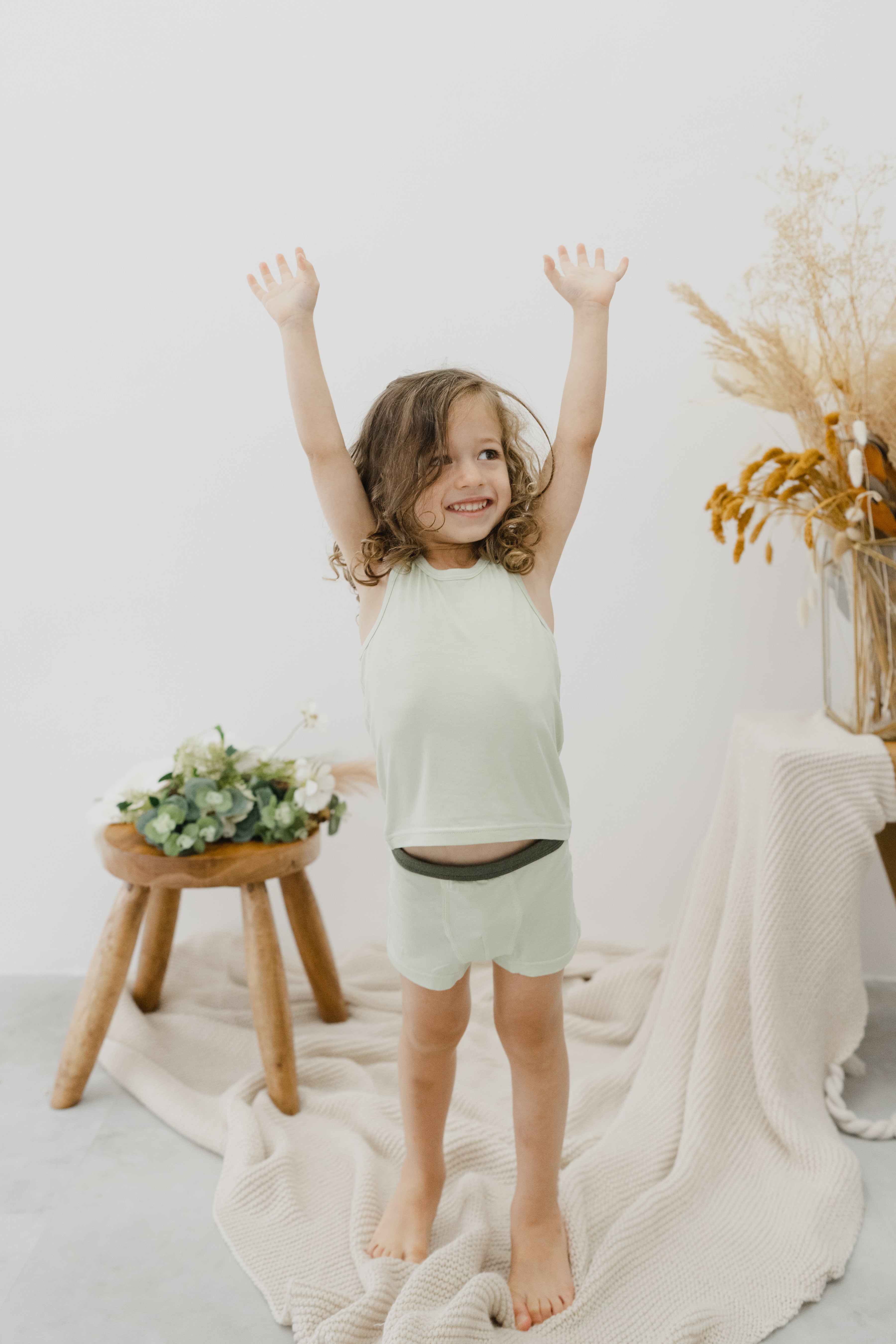 Just Peachy Kids' Boys Boxer Briefs feature an upcycled waistband in an effort to reduce fashion waste and keep materials in circular use.