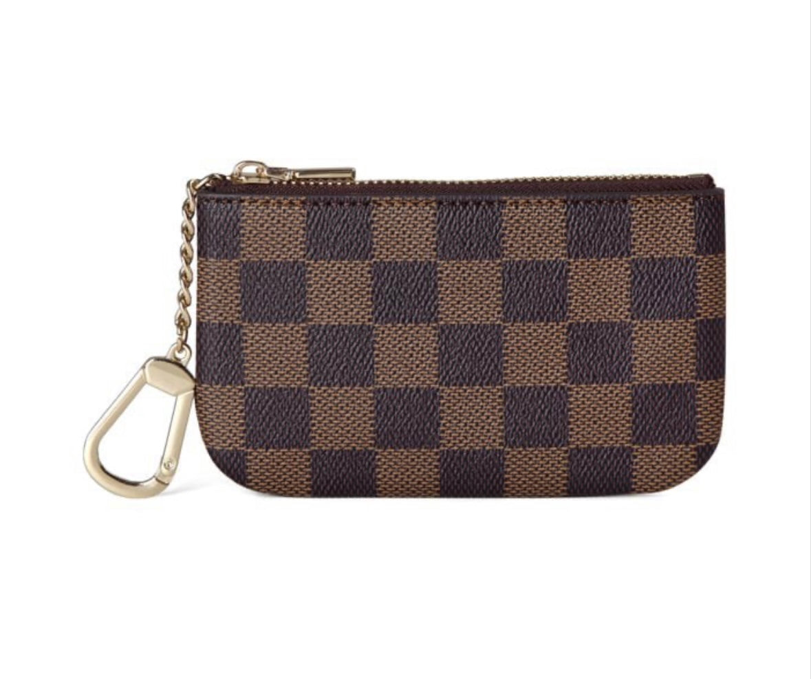 Luxe Checkered Mouse Key Chain- Dark Brown