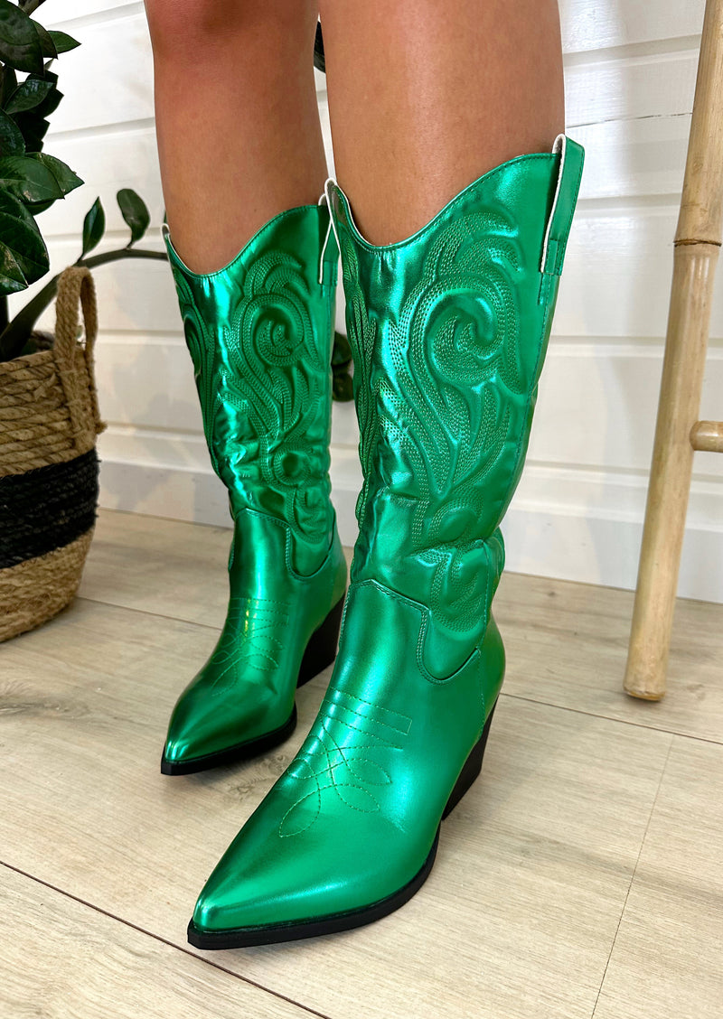 Metallic Cowboy Boots Groen – Fashion by Mzlanie