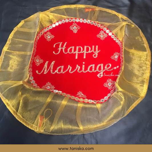 "Happy Marriage" - 1 Red Multi-Purpose DORI RUMAL, Engagement Ceremony, Potli Bag, Indian Wedding, Shagan Ceremony, Chunni Charhana, Bridal Shower, Baby Shower - Perfect for: Maiyan, Weddings, Favors, Shaadi, Walima