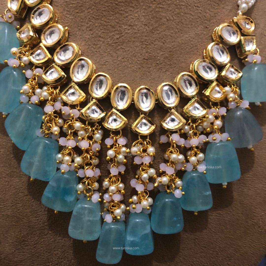 blue kundan necklace set