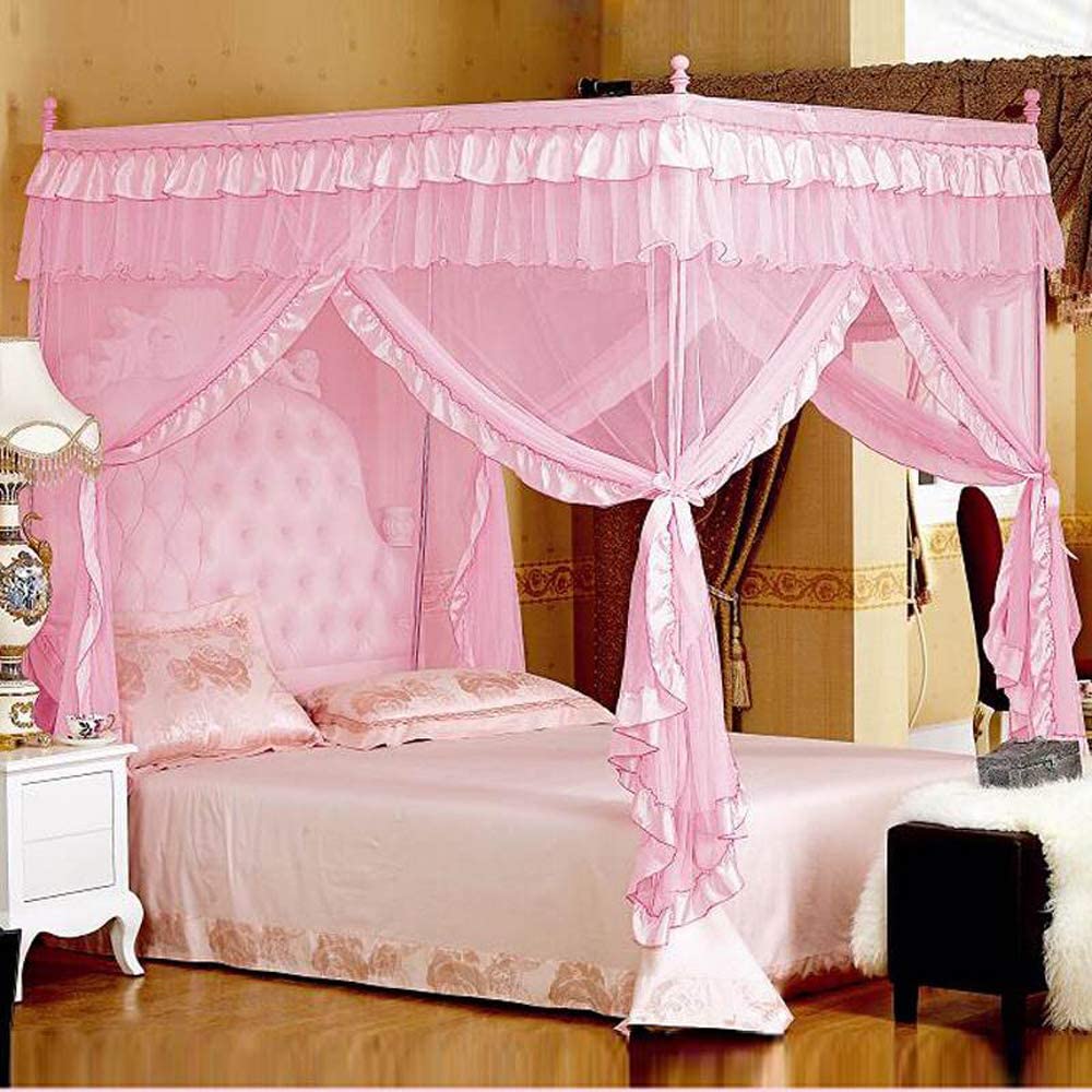 Princess 4 Corners Bed Curtain Canopy Netting Silky Bedclothes