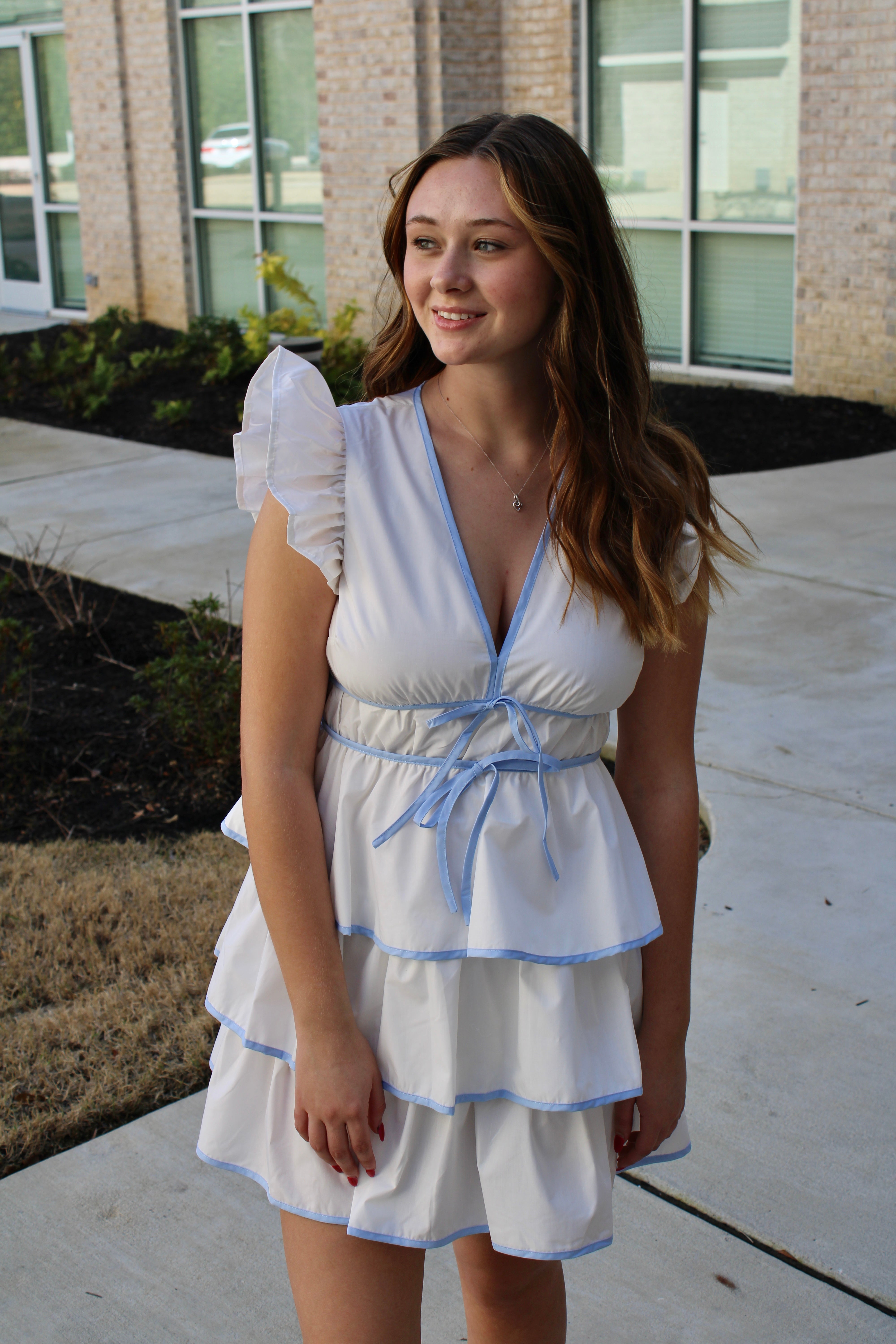 Deep V Ruffle Mini Dress