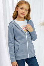 Load image into Gallery viewer, Girls Zip-Up Drawstring Hooded Jacket with Pockets
