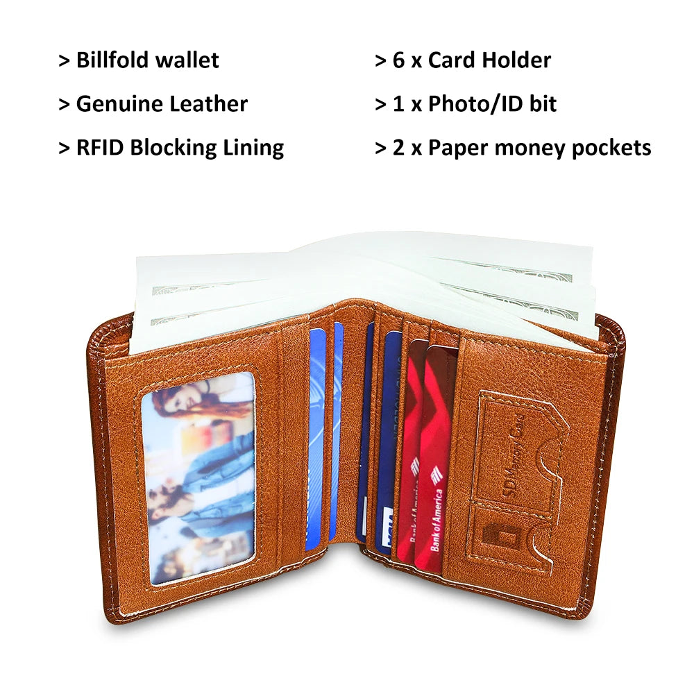 Premium Mens Slim Bifold Leather RFID Wallet