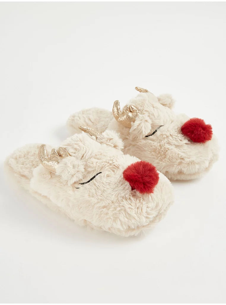 Reindeer Faux Fur Mule Slippers